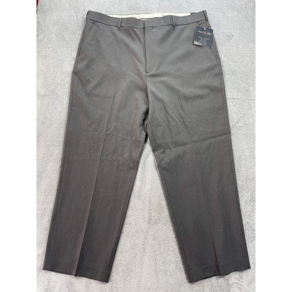David Taylor Dress Pants Men 44x30 Heather Grey Flexslax II Dress Comfort Flex
